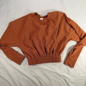 Five Dancewear Youth Large Terracotta Rust Cropped Smocked Waist Sweatshirt YL